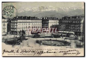 Old Postcard Grenoble Place Victor Hugo and the Alpine chain