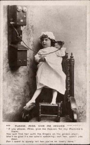 Little Girl Calls Mother in Heaven Old Telephone Macabre c1910 RPPC PC