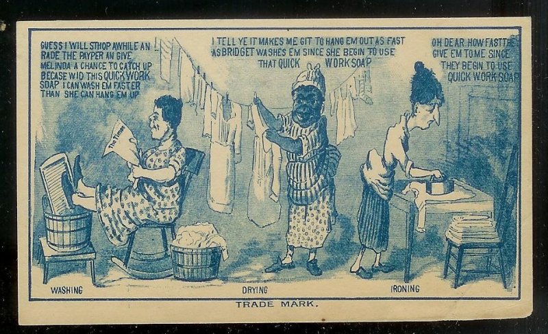 VICTORIAN TRADE CARD Quick Work Soap Three Women Doing Three Stages of Laundry