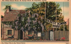 Vintage Postcard 1930's Old School House St. George Street St. Augustine Florida