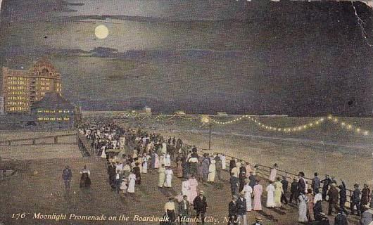 New Jersey Atlantic City Moonlight Promenade On The Boardwalk 1910