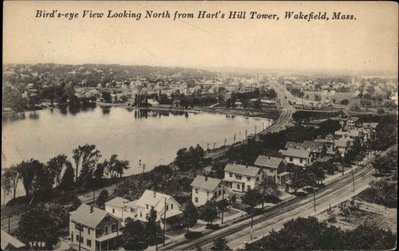 Wakefield MA Birdseye View North From Hart's Hill Tower c1915 Postcard