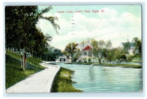 1909 Lower Lake Lord's Park Elgin Illinois Palatine Posted Antique Postcard