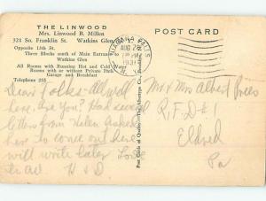 1931 card THE LINWOOD HOTEL ON FRANKLIN STREET Watkins Glen New York NY HM8595