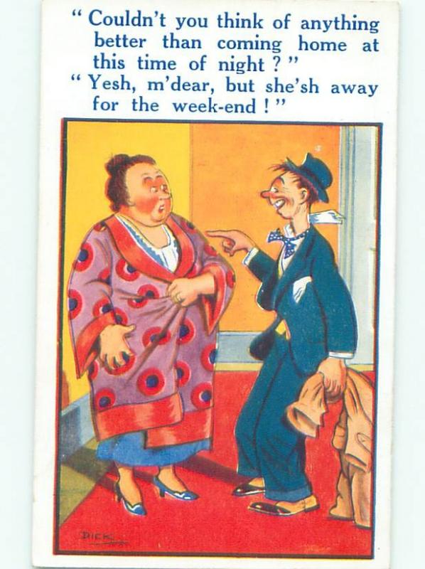 Pre-Linen Comic signed CHUBBY FAT WIFE CONFRONTS SKINNY HUSBAND AB8666 ... picture