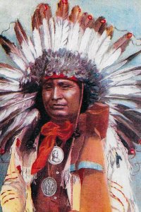 H-042  A Western Indian Chief Real Color Picture Postcard