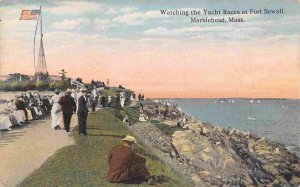 Watching Yacht Races Fort Sewall Marblehead Massachusetts 1910c postcard