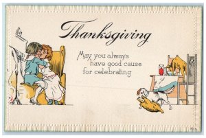 c1910's Thanksgiving Couple Kissing Romance Dog Escaped Turkey Antique Postcard