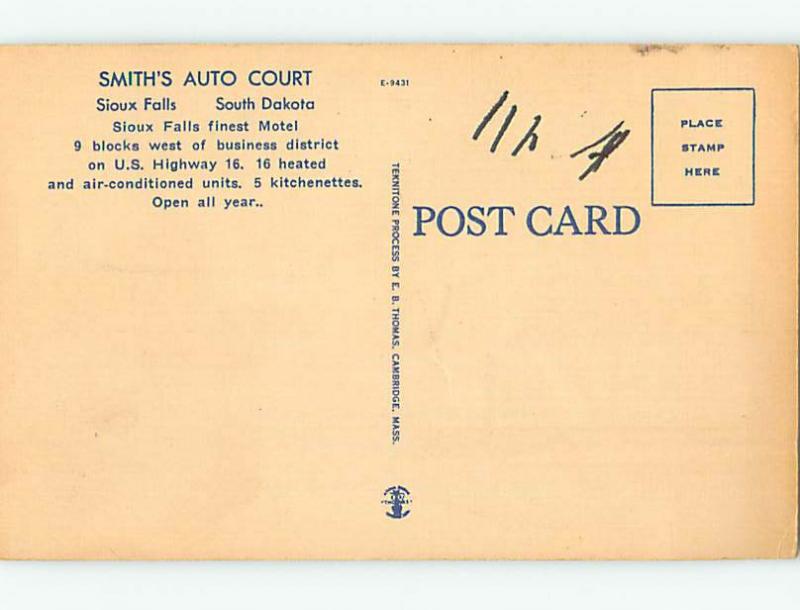 Linen SMITH'S AUTO COURT MOTEL Sioux Falls South Dakota SD M6267