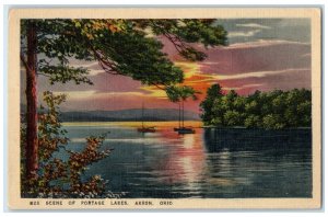 1942 Scene Of Portage Lakes Boats Grove Akron Ohio OH Vintage Posted Postcard