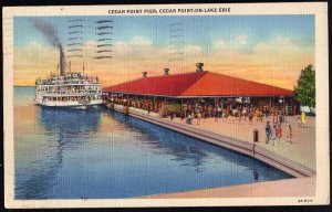 Ohio CEDAR POINT-ON-LAKE ERIE Cedar Point Pier with Ferry - pm1943 - LINEN