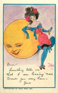 Postcard S/A Dwig Woman Leans On Anthropomorphic Moon Chas Rose 21 1908