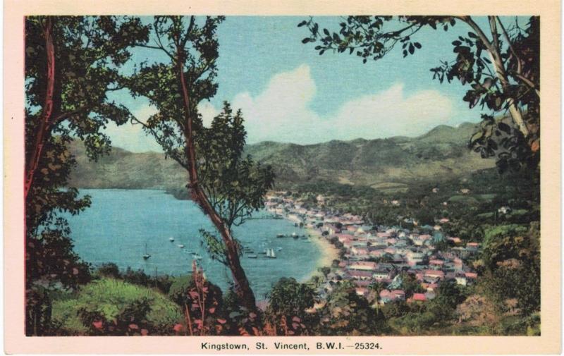 Kingstown Bird's Eye View St Vincent British West Indies 1930 Unused BWI Tree