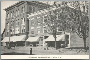 DERRY NH ODD FELLOWS' AND YOUNG'S BLOCK ANTIQUE POSTCARD