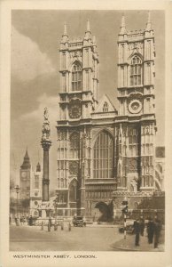 Postcard British England London westminster abbey church architecture clock