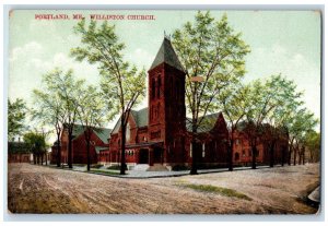 c1950's Williston Church Building Dirt Road Tower Stairs Portland ME Postcard