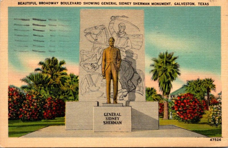 Texas Galveston Broadway Boulevard Showing General Sidney Sherman Monument 1941