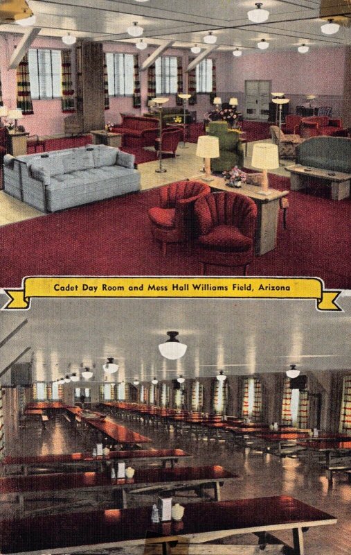 Linen Postcard Cadet Day Room and Mess Hall at Williams Field, Arizona~124744