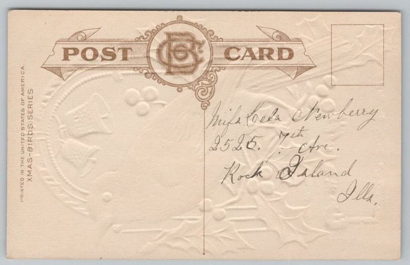 Christmas~Robin & Holly Joyful Holiday~Vintage Postcard 