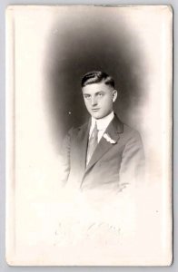 RPPC Handsome Young Man Nice Hair And Eyes MN Kregel Photo Parlor Postcard G37