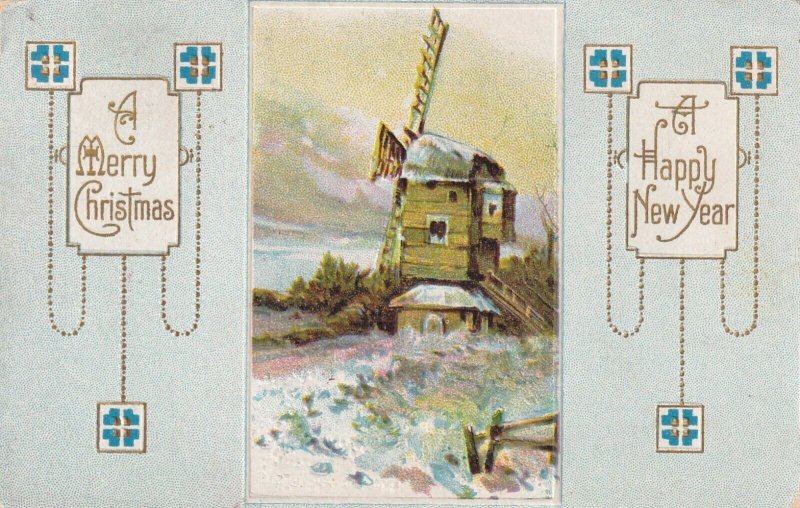 CHRISTMAS, 1900-10s; Snow covered Windmill, Happy New Year