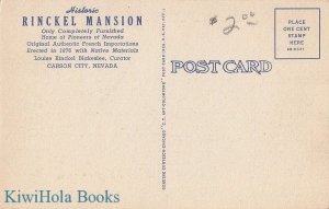 Postcard Historic Rinckel Mansion Carson City Nevada NV