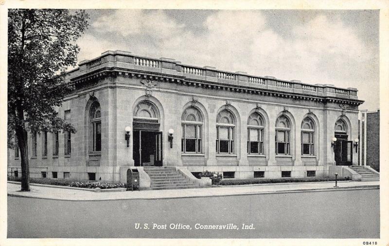 Connersville Indiana~US Post Office~1940 B&W Curt Teich Postcard 