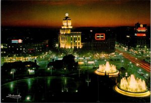 Spain Barcelona Cataluna Square At Night