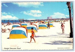 Clearwater Florida Postcard Beach Cabanas Broad White Sand Fun Sun c1975 Vintage