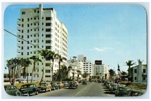 1954 Tropical Collins Avenue Hotel & Building Cars Miami Beach Florida Postcard