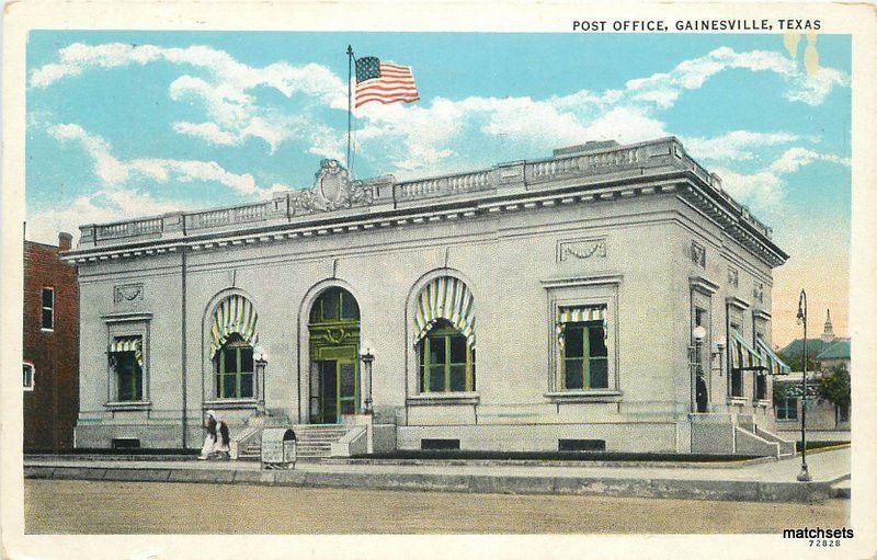 1936 Post Office Gainesville Texas Flag Teich postcard 7830