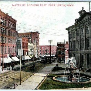Pre-1907 Port Huron, MI Water Street East Litho Photo Downtown Main St Car A16