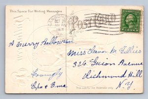 WITCH CANDLE CHILD CAT BAT JOL HALLOWEEN EMBOSSED POSTCARD 1913