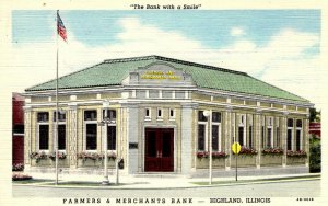 Highland, Illinois - Farmers & Merchant Bank - The Bank with a Smile - 1940s