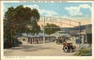 Tijuana Mexico Customs Office at the Line c1920 Postcard - Old Cars 