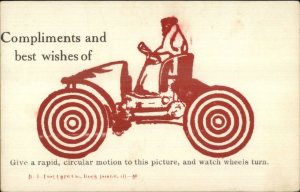 Puzzle Car Tires Circular Motion Novelty Illusion c1905 Postcard