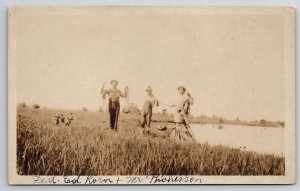 RPPC Three Men Catch of Fish at Lake or Pond Real Photo Postcard J27