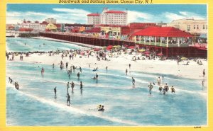 Vintage Postcard 1955 Boardwalk & Bathing Scene Crowd Ocean City New Jersey NJ