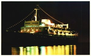 S/S Bermuda Star, View at Night Beautiful Cruise Ship Lighting, Vintage Postcard