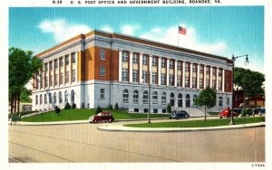 VINTAGE POSTCARD U.S. POST OFFICE GOVERNMENT BUILDING ROANOKE VIRGINIA c. 1940