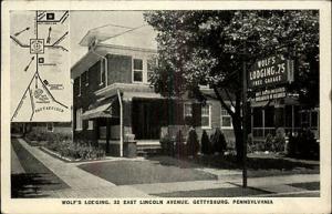 Gettysburg PA Wolf's Lodging & Map Postcard