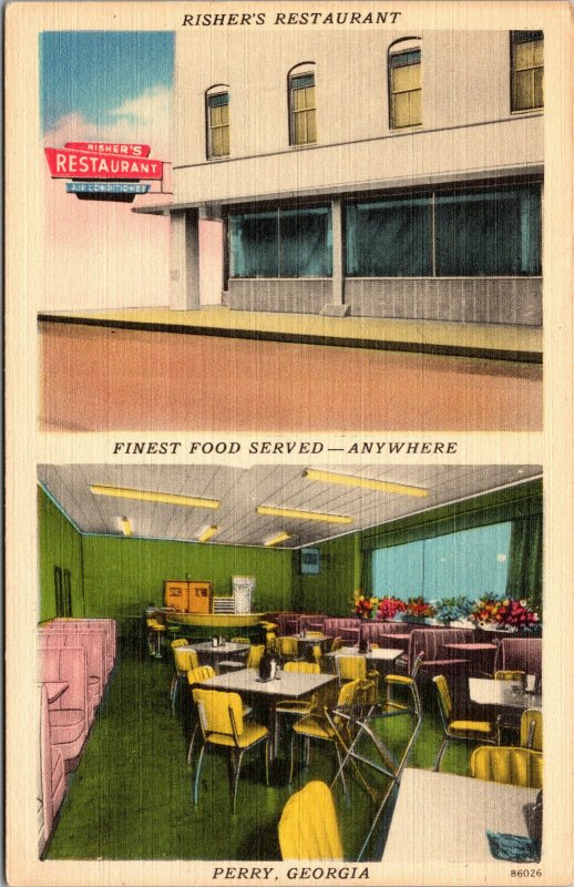 Vtg 1940s Rishers Restaurant US 41 Perry Georgia GA Linen Postcard