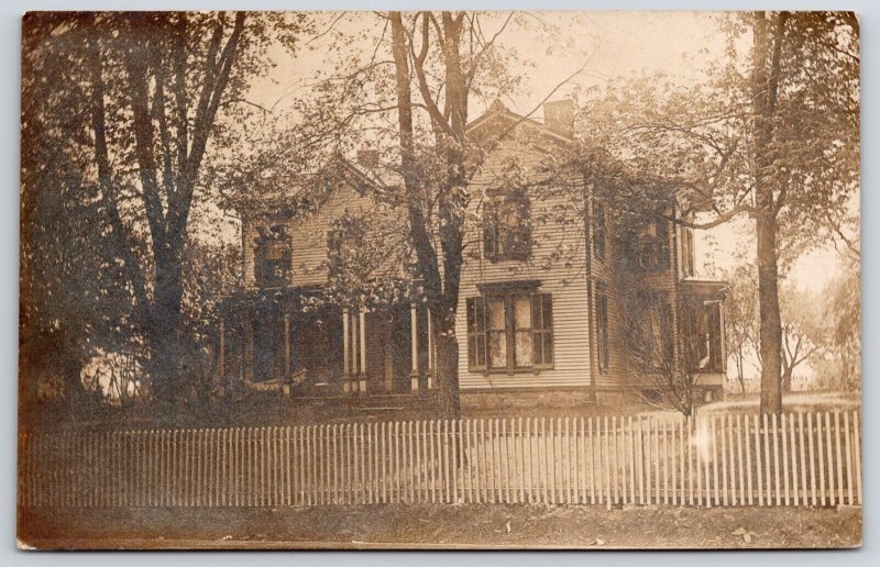 Photo of Home with White Siding Fence Street View Real Photo RPPC Postcard