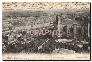 Old Postcard Lyon Shrine of Fourviere and the city view from the Tour Metallique