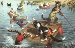 A Mainzer Dressed Cat Fantasy Postcard SWIMMING DOCK #4870