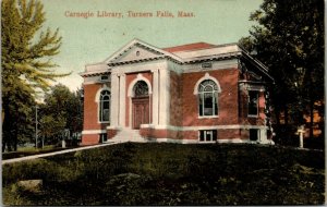 Vintage 1908 Carnegie Library Turners Falls Massachusetts MA Postcard