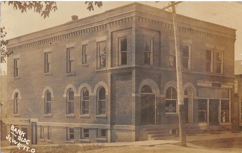 F11/ Jewett Ohio RPPC Postcard Harrison County 1912 Bank Building