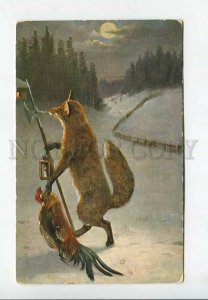 3182850 FOX w/ ROOSTER halberd Moonlighte Vintage postcard