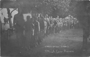 Postcard RPPC C-1910 Minnesota YMCA Camp Awanka Lined up for Dinner MN24-3457