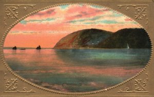 Vintage Postcard 1910 Beautiful Sea Ocean Sunset Scene Mountains Nature